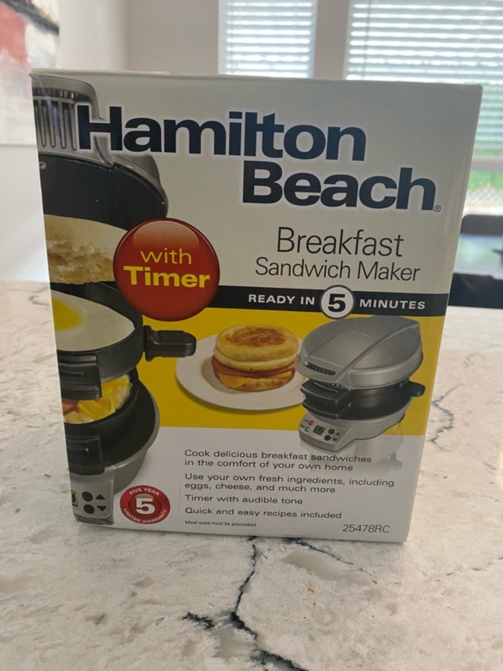 Hamilton Beach Silver and Black Breakfast Sandwich Maker with Timer